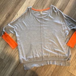 Gray and Orange Dolman Sleeve Sweater